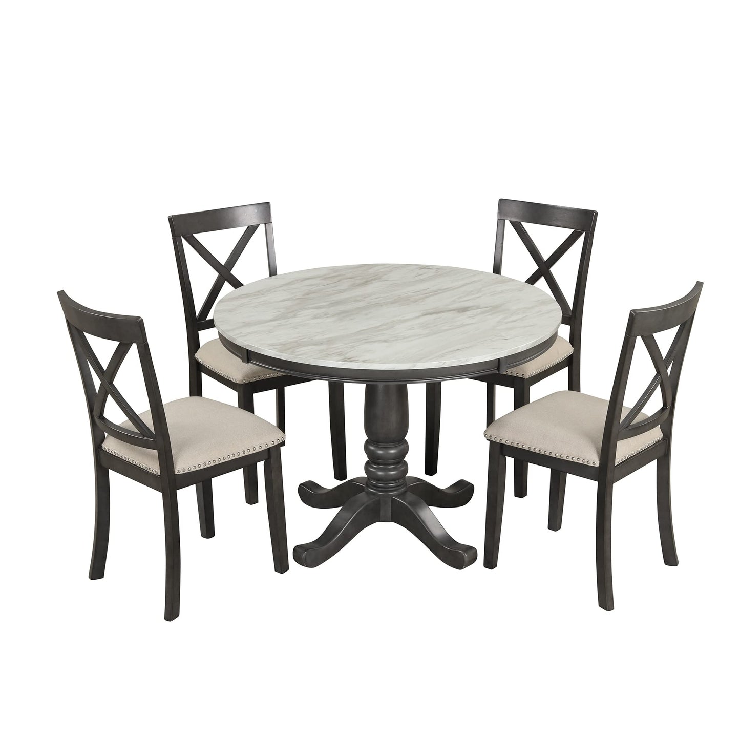 Kitchen Dining Table Set for 4, 5 Pieces Dining Table and Chairs Set for 4 Persons, Kitchen Room Solid Wood Table with 4 Chairs - WoodArtSupply