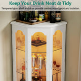 Gyfimoie Corner Bar Cabinet w/LED Lights, Tall Modern Wine Cabinet with Tempered Glass Door & Adjustable Shelves, Home Bar Liquor Storage Cabinet with Glass Rack for Living Room, Dining Room (White) Gyfimoie