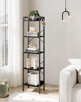 Hzuaneri Bookshelf, Book Shelf, Industrial Bookcase with 2 Hooks, Coner Shelf Storage Organizer for Home Office, Living Room, Bedroom, Kitchen, 5-Tier Black BC10504B Hzuaneri