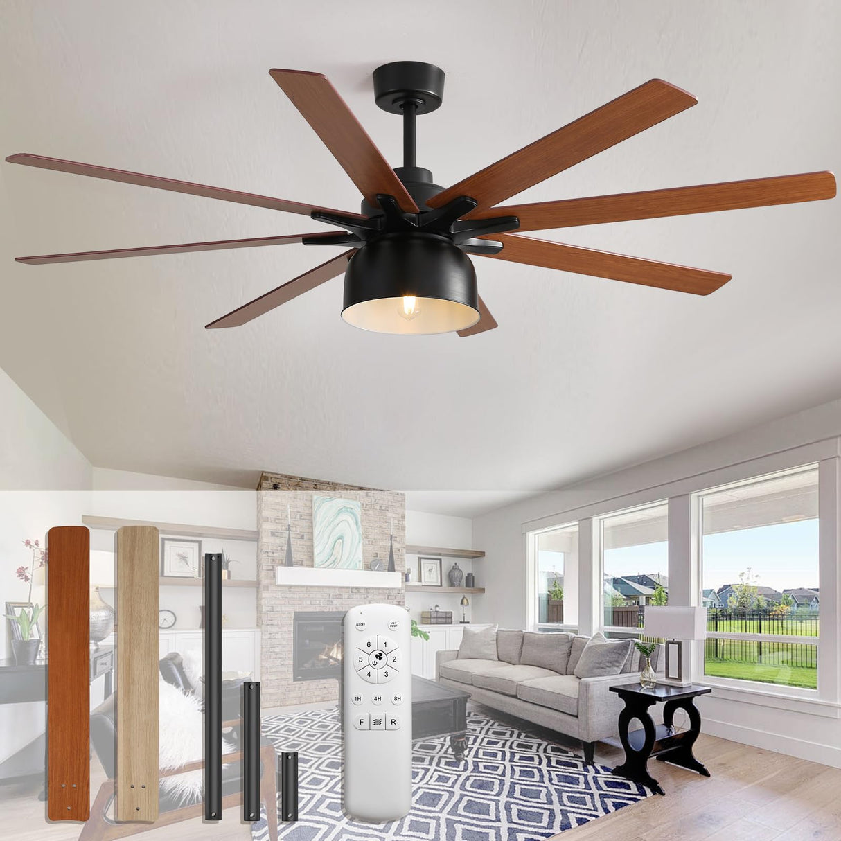 Sofucor 52 Inch Ceiling Fans with Lights, Indoor Outdoor Modern Wood Ceiling Fan with Remote, 6 Speeds, Reversible DC Motor, for Bedroom Living Room Covered Patio Porch Sofucor