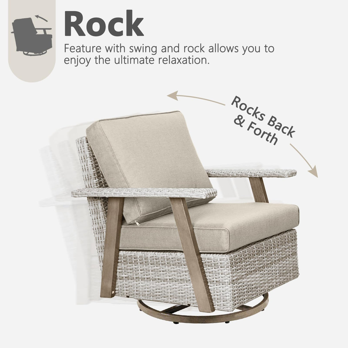 Auzfy 2 Pieces Oversized Outdoor 360° Swivel Rocker Patio Chairs Set, Outdoor Swivel Rocking Glider Chairs Set of 2, PE Wicker Rattan Outdoor Patio Swivel Rocking Furniture Set, Grey Auzfy