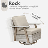 Auzfy 2 Pieces Oversized Outdoor 360° Swivel Rocker Patio Chairs Set, Outdoor Swivel Rocking Glider Chairs Set of 2, PE Wicker Rattan Outdoor Patio Swivel Rocking Furniture Set, Grey Auzfy