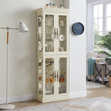 Lighted Glass Curio Cabinet with Lights & Adjustable Shelves,Curio Display Cabinet with Wood Frame,Corner Cabinet for Kitchen,Living Room,Office(Free Standing,Light Bulb Include) YiaFurio