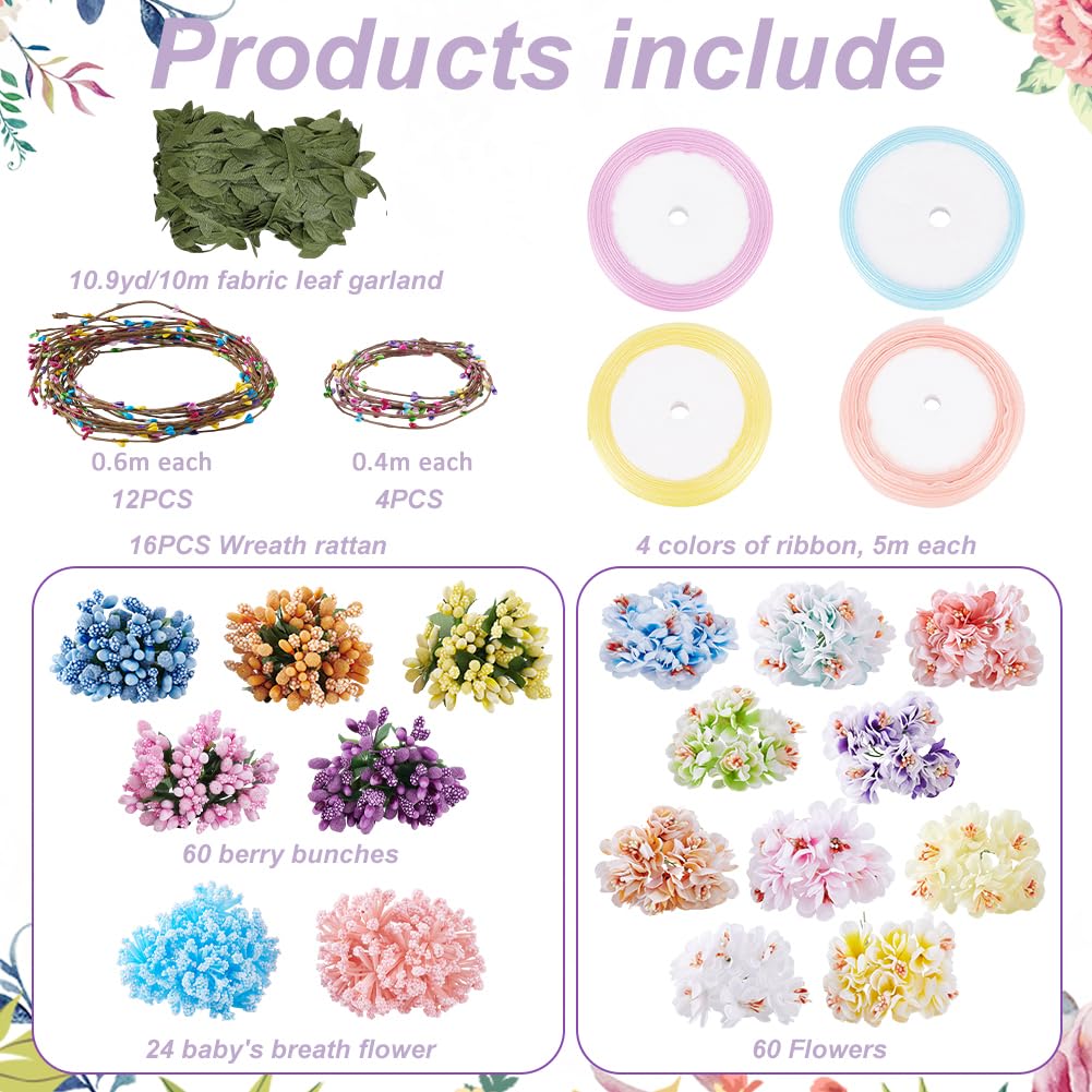ACRNIGHEET Make Your Own Flower Crown Crafting Kit, Plum Blossom Series Flower Crown Kit, Can Make 16 Sets Wreath Headband and Bracelet Craft Kit, DIY Floral Crown Creative Gifts for Princess ACRNIGHEET