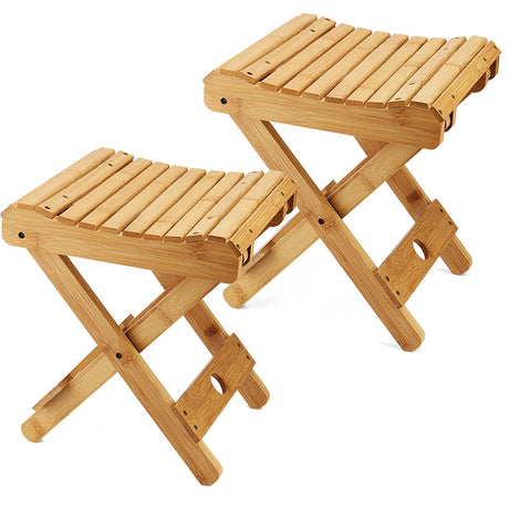 MOUYAT 2 Pack 12 Inch Bamboo Folding Stool, Bamboo Foldable Foot Step Stool, Natural Bamboo Shower Bench Seat Toilet Stool for Bathroom Showers, Saunas, Fishing, 11 x 11 x 12.6 Inch MOUYAT