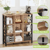 FATORRI 9 Cube Storage Bookshelf, Industrial 4 Shelf Book Shelf, Farmhouse Wood and Metal Cubby Bookcase for Home Office (39.37" W, Rustic Oak) FATORRI