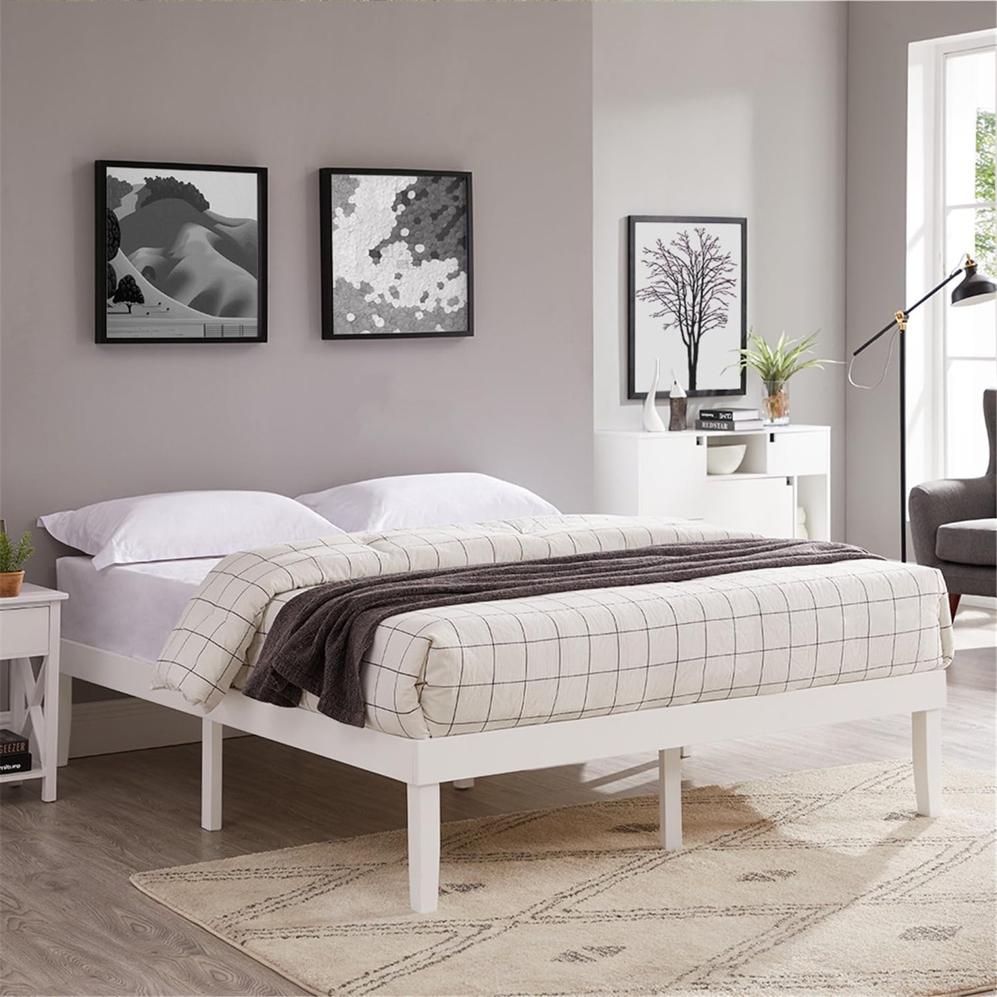 Naomi Home Linda 14 Inch Solid Wood Platform Bed Frame with Under Bed Storage – White - WoodArtSupply