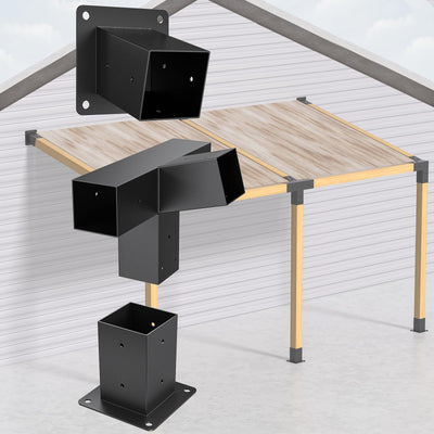 Heavy Duty 15°Slanted Roof Wall Mount 4x4 Pergola Bracket Kit,TROPTOLKY Angled 4x4 Wood Post Bracket,DIY Pergola Gazebo Kit 4-Way(3PCS)