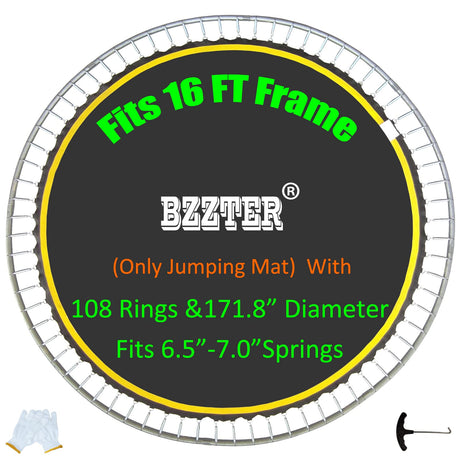 Bzzter 16FT Trampoline Mat,171.8"/14.31ft Diameter Mat with 108 Rings Fits 6.5"-7.0" Spring，w/Pull Hook and Gloves,not Include Frame and Spring Bzzter