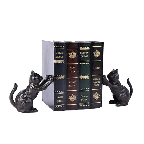 Cat Bookends for Shelves, Unique Cast Iron Cat Book Ends Decorative for Cat Bookshelf, Hold Books Heavy Duty Vintage Animal Bookends, Cute Cat Home Decor for Office, Desk, or Living Room suruim