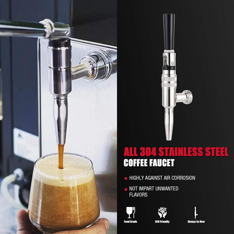 MRbrew Stout Beer Coffee Faucet, 304 Grade Stainless Steel Beer Tap Nitrogen Keg Draft Faucet, Homebrew Cold Brew Kegerator Beer Tower Tap with Standard Black Plastic Tap Handle MRbrew