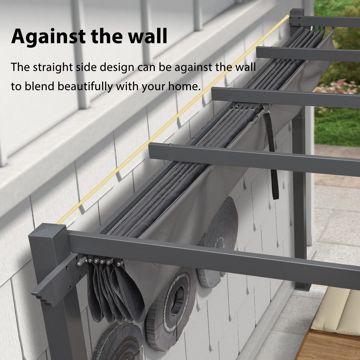 PURPLE LEAF 9.5' X 13' Outdoor Retractable Pergola Against The Wall with Shade Canopy Patio Aluminum Shelter for Porch Garden Pavilion Grill Gazebo Modern Backyard Metal Grape Trellis Pergola, Gray PURPLE LEAF