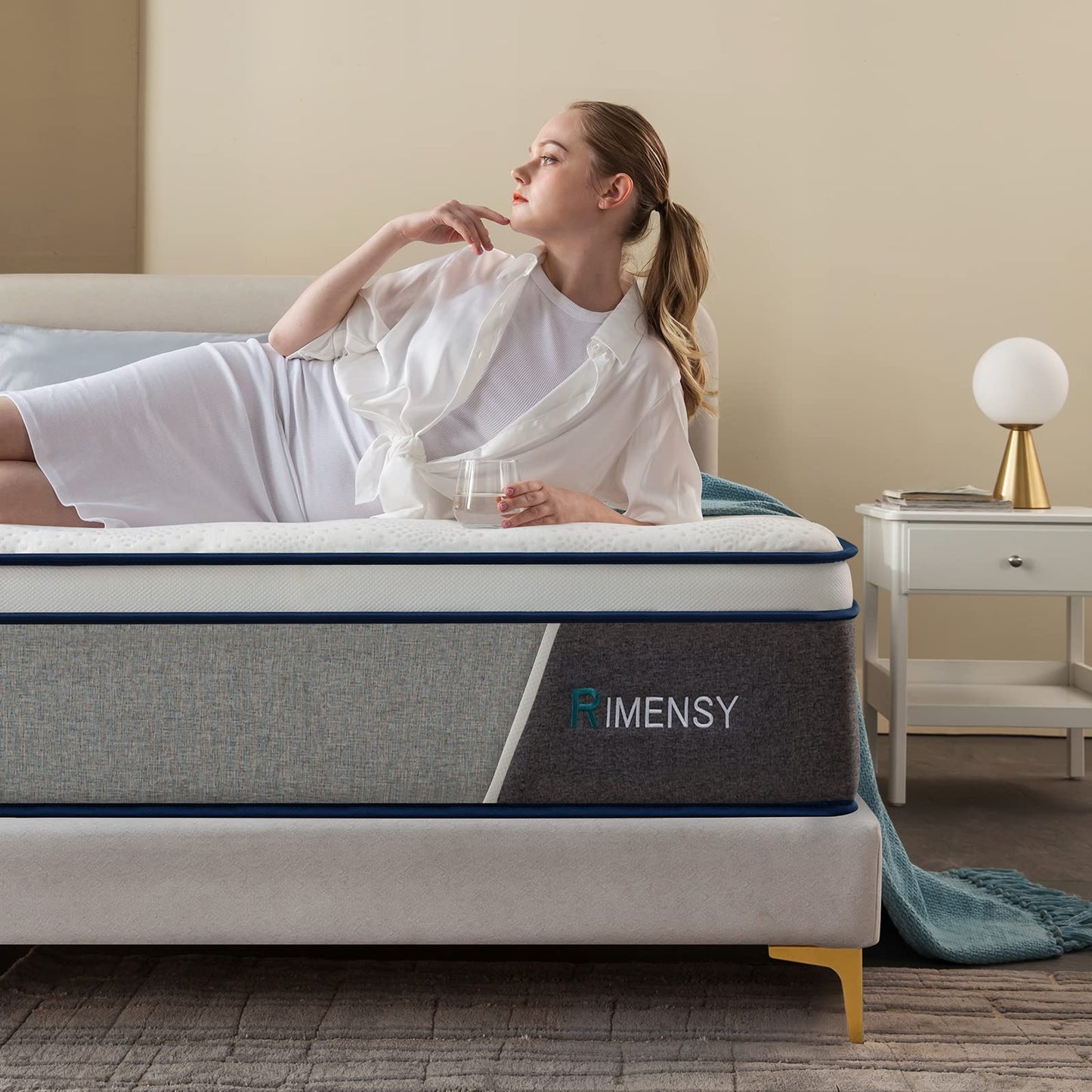 Rimensy King Mattress, 14 Inch Gel Memory Foam and Innerspring Hybrid Mattress in a Box, Motion Isolation, Medium Firm Mattress, Pressure Relief, King Size Mattress 76"*80"*14"