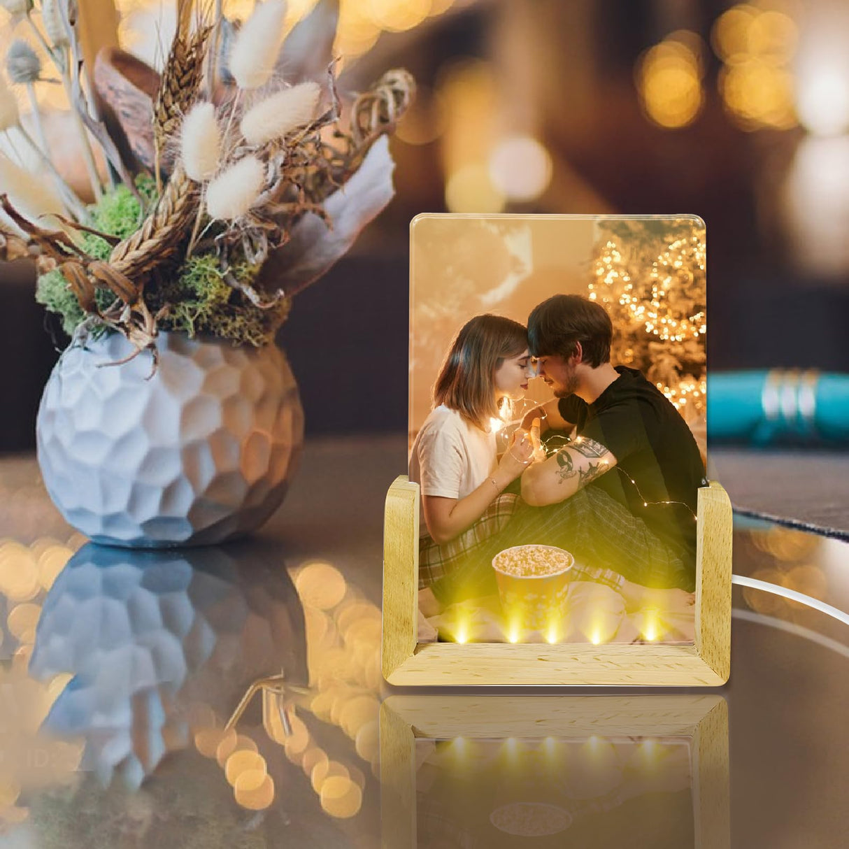 HSOKEW 2 Pack Sublimation Night Light Blank, Sublimation LED Acrylic Photo Frame Panel White 4" x 6" with Warm Light LED Night Light Picture Frame LED Wood Stand Light for Heat Press Machine Printing HSOKEW