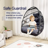 JESE Swing Hammock Egg Chairs Indoor Outdoor, UV Resistant Cushion Hanging Chair with Cup Holder, Foldable Frame 350lbs Capacity Wicker Hammock Chair for Patio Bedroom Balcony(Without Stand, Black) JESE