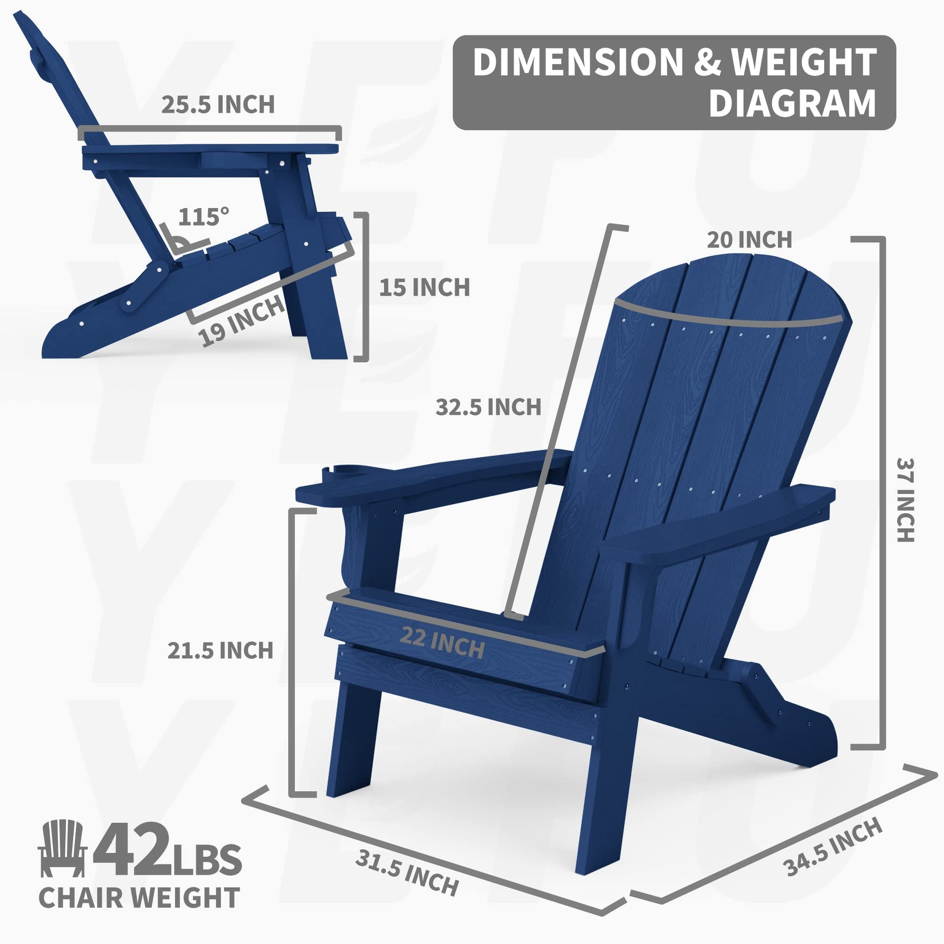 YEFU Adirondack Chair, Oversized Plastic Adirondack Chair Folding Outdoor Chairs with Cup Holder, Lawn Chair with Weather Resistant for Outside Deck Lawn Garden, Weight Capacity Up to 400 Lbs - WoodArtSupply