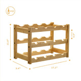 VASMIA Bamboo Wine Rack, Sturdy and Durable Wine Storage Cabinet Shelf, Wine Racks Countertop for Pantry,Kitchen,3-Tier 12 Bottles Wine Rack Natural VASMIA