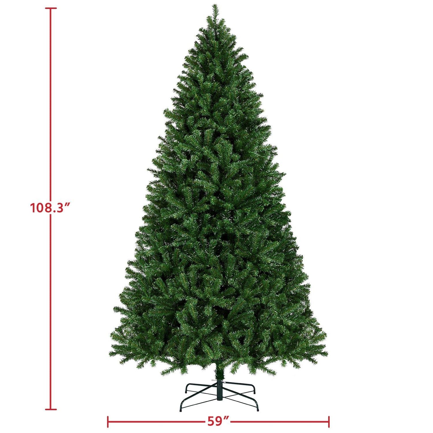 Yaheetech 9ft Pre-lit Spruce Artificial Hinged Christmas Pine Tree Prelighted Holiday Xmas Tree for Home Party Decoration with 850 Warm White Lights and 2160 Branch Tips, Green