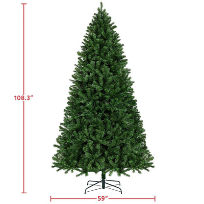 Yaheetech 9ft Pre-lit Spruce Artificial Hinged Christmas Pine Tree Prelighted Holiday Xmas Tree for Home Party Decoration with 850 Warm White Lights and 2160 Branch Tips, Green