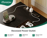 AODK 66" L Shaped Computer Desk, 113“ Reversible Home Office Desk with File Cabinet & 4 Fabric Drawers, Two Person Desk with LED Lights & Power Outlet, Corner Gaming Desk with Monitor Shelf, Black AODK