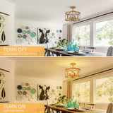 Semi Flush Mount Ceiling Light Fixture Vintage Ceiling Light Farmhouse Ceiling Light Metal Cage Ceiling Lamp for Kitchen Dining Room Hallwa Bedroom Living Room (Beige) LOOYD