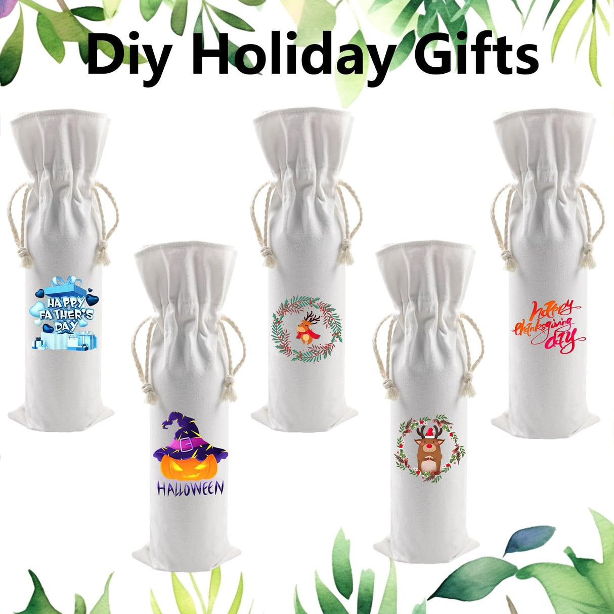 OKBA 15 PCS Sublimation wine gift bag blank, Canvas wine bottle bag with drawstring, Suitable for sublimation, screen printing, DIY graffiti OKBA