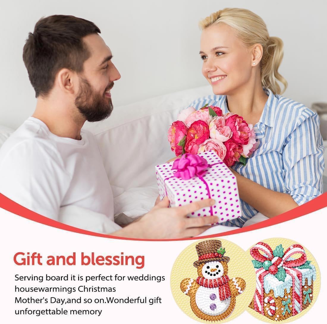 eniref 8 Pcs Christmas Diamond Art Coasters Kits with Holder, Gingerbread Snowman 5D DIY Diamond Pinting Coasters Acrylic Round Cup Coaster with Cork Pads for Tabletop Protection 10×10 CM eniref