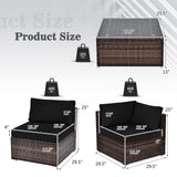 Tangkula 6 Pieces Patio Furniture Set, Outdoor Wicker Conversation Set with Glass Coffee Table, Wicker Sofa Set with Back & Seat Cushions, Rattan Sectional Conversation Couch Set for Backyard Garden Tangkula