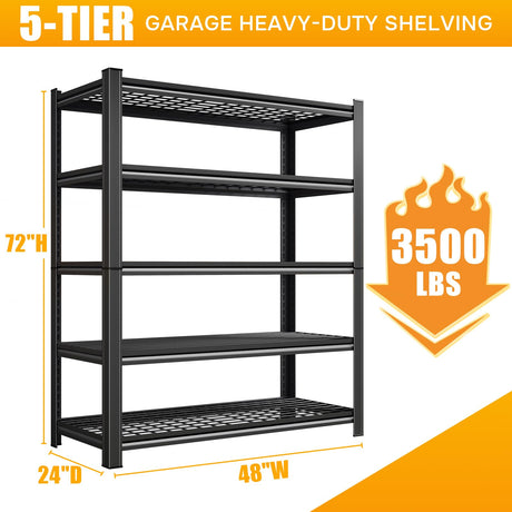 KILISTEELS 72" H X 48" W X 24" D Heavy Duty Garage Shelving Unit 5 Tier 3500 LBS Storage Shelves Adjustable Industrial Metal Wire Shelf Unit for Garage,Basement,Pantry,Warehouse,Commercial KILISTEELS