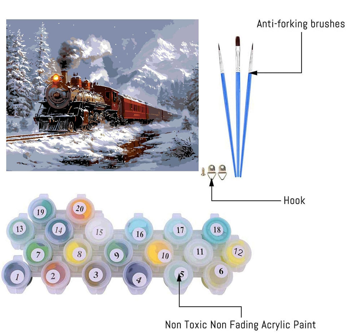 Train Paint by Numbers Kit for Adults,Winter Painting by Numbers,DIY Acrylic Paint Kit for Adults Beginners Without Frame,Easy Christmas Adult Paint by Number Kits on Canvas for Decor 16x20inch Canrichshop