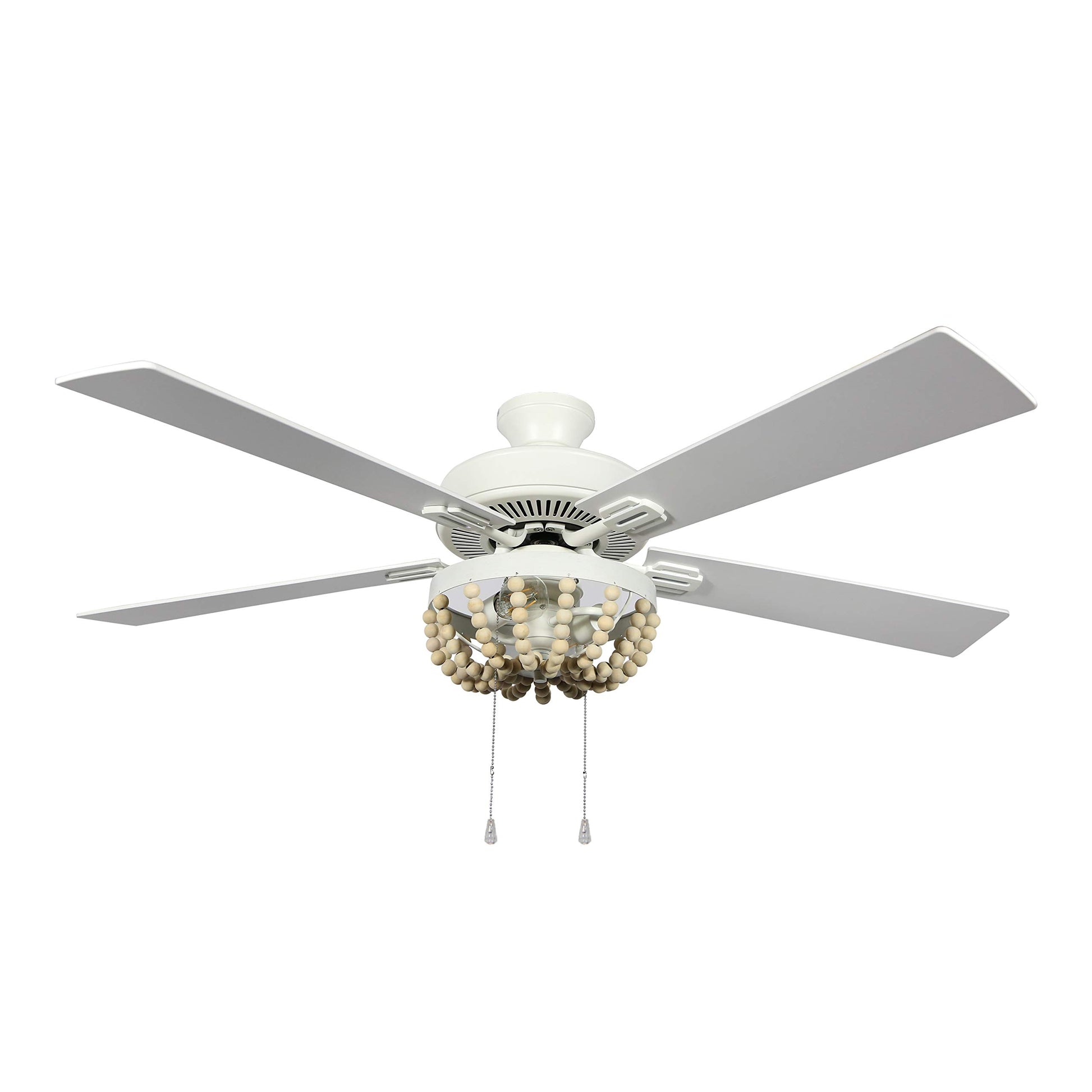 RIVER OF GOODS Coastal 52 Inch Wooden Bead LED Ceiling Fan, Cream - WoodArtSupply