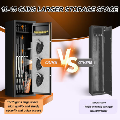 10-15 Gun Safes for Home Rifle and Pistols, Unassembled Gun Safe with Fingerprint Password and Alarm Function,Gun Cabinets with 3 Pistol Bags，Quick Access Safes with Removable Shelf for Shotguns