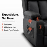 MCombo Power Loveseat Recliner, Electric Reclining Loveseat Sofa with Heat and Vibration, Cup Holders, USB Charge Port for Living Room 6075 Faux Leather (Loveseat Recliner, Black) MCombo