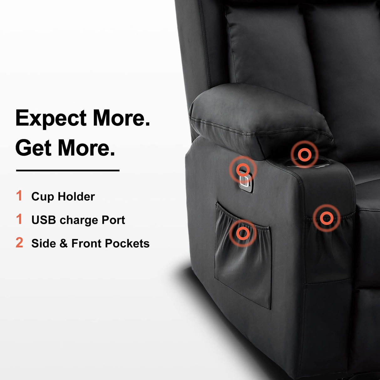 MCombo Power Loveseat Recliner with Console, Heat and Vibration Massage, Reclining Loveseat Sofa with USB Ports, Cup Holders for Living Room, Faux Leather 6095 (Black) MCombo