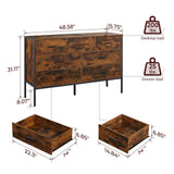 Lyromix Wood Rustic Dresser with 7 Drawers, Wide 48'' Brown TV Stand for Bedroom, Modern Storage Dresser Organizer for Bedroom Living Room, 48.5"x15.7"x31" Lyromix