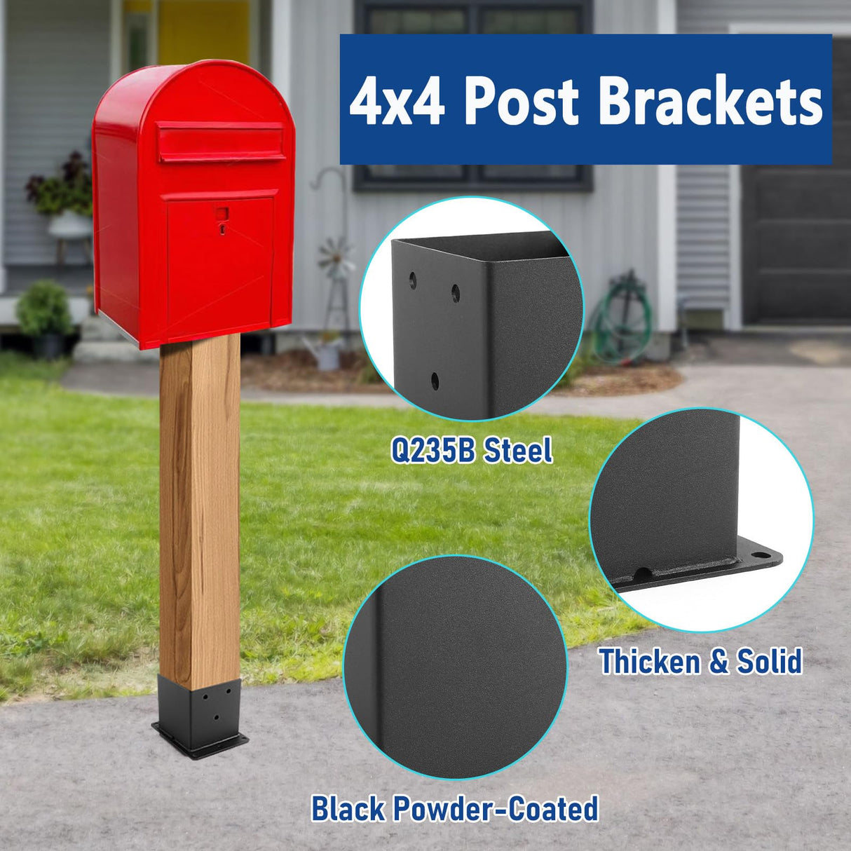 4x4 Post Base, 8 Pcs Post Brackets (Inner Size 3.6"x3.6") Black Powder-Coated Heavy Duty 4x4 Post Bracket for Deck Railing Kits ,Patio Post Anchor Porch, Handrail, Pergola and Mailboxes XIHUWZ