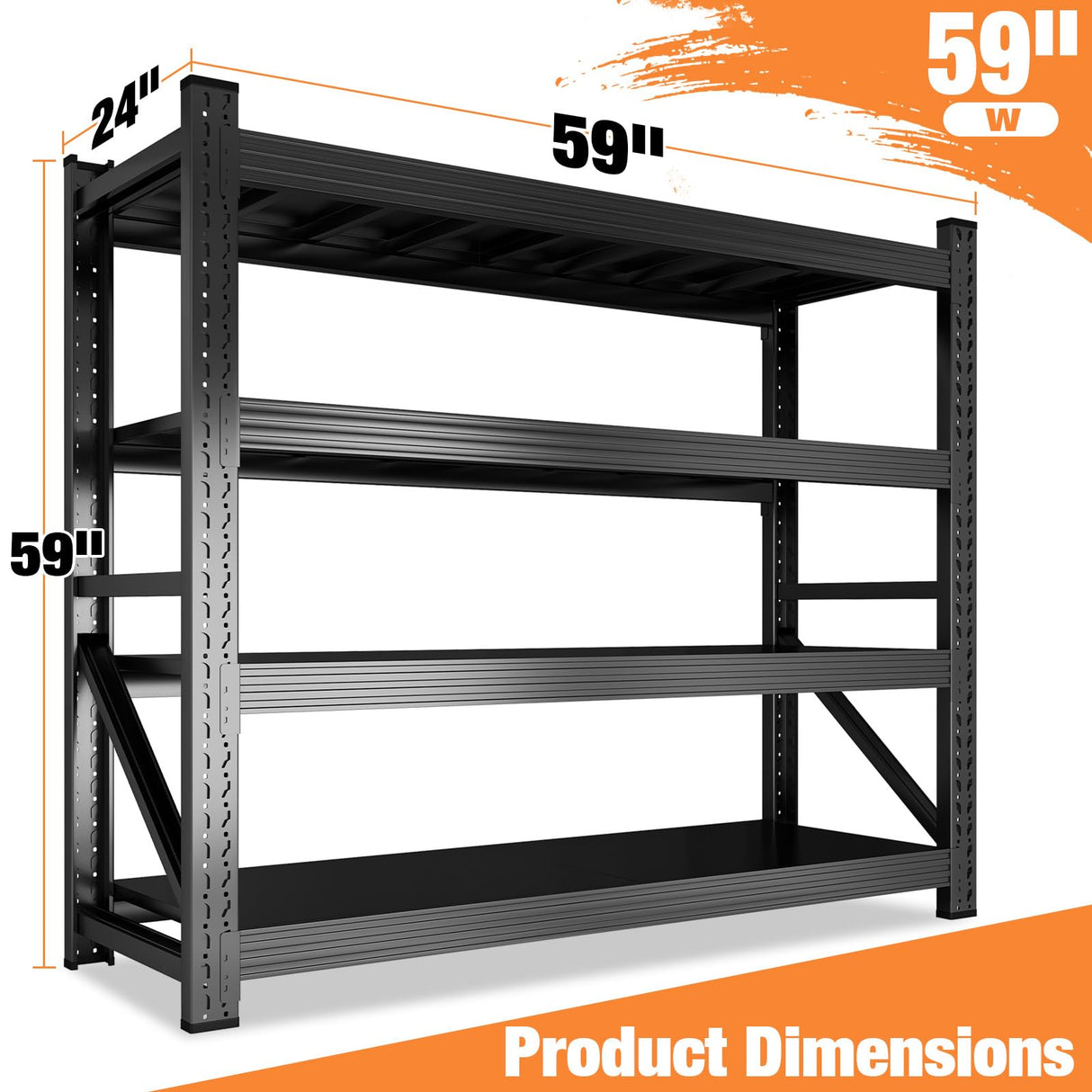 Umeiga 59" W Heavy Duty Garage Shelving, 6000LBS Garage Storage Shelves Industrial Shelving Unit, 4 Tier Adjustable Metal Shelving for Basement, Shop, Warehouse, 59" W x 24" D x 59" H Umeiga