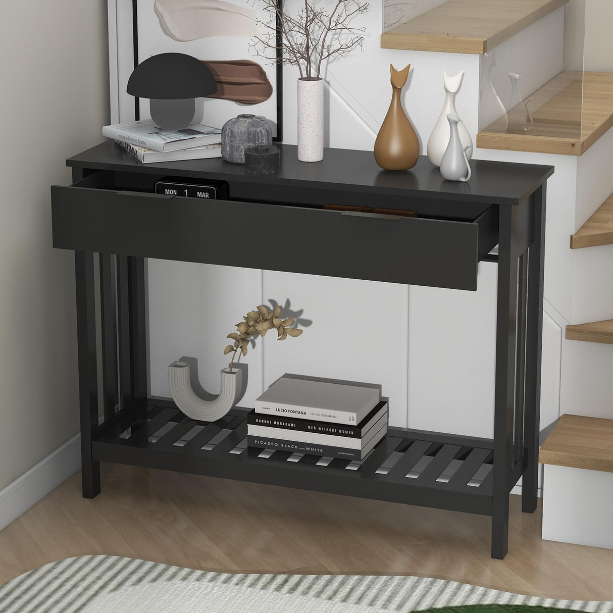 TaoHFE Modern Black Entryway Table with Drawer – Versatile Narrow Console Table for Living Room and Hallway Storage TaoHFE
