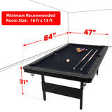 GoSports 7 ft Billiards Table - Portable Pool Table - Includes Full Set of Balls, 2 Cue Sticks, Chalk, and Felt Brush - BLACK GoSports