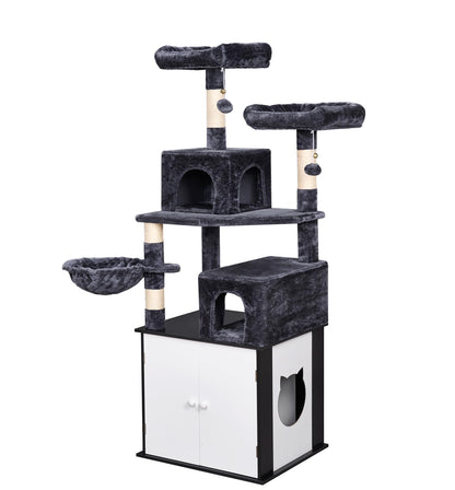 BEWISHOME Cat Tree with Litter Box Enclosure All-in-one Indoor Cat Hidden Litter Box Furniture Cat Tower with Large Cat Condo Modern Cat House with Scratching Posts MMJ81D