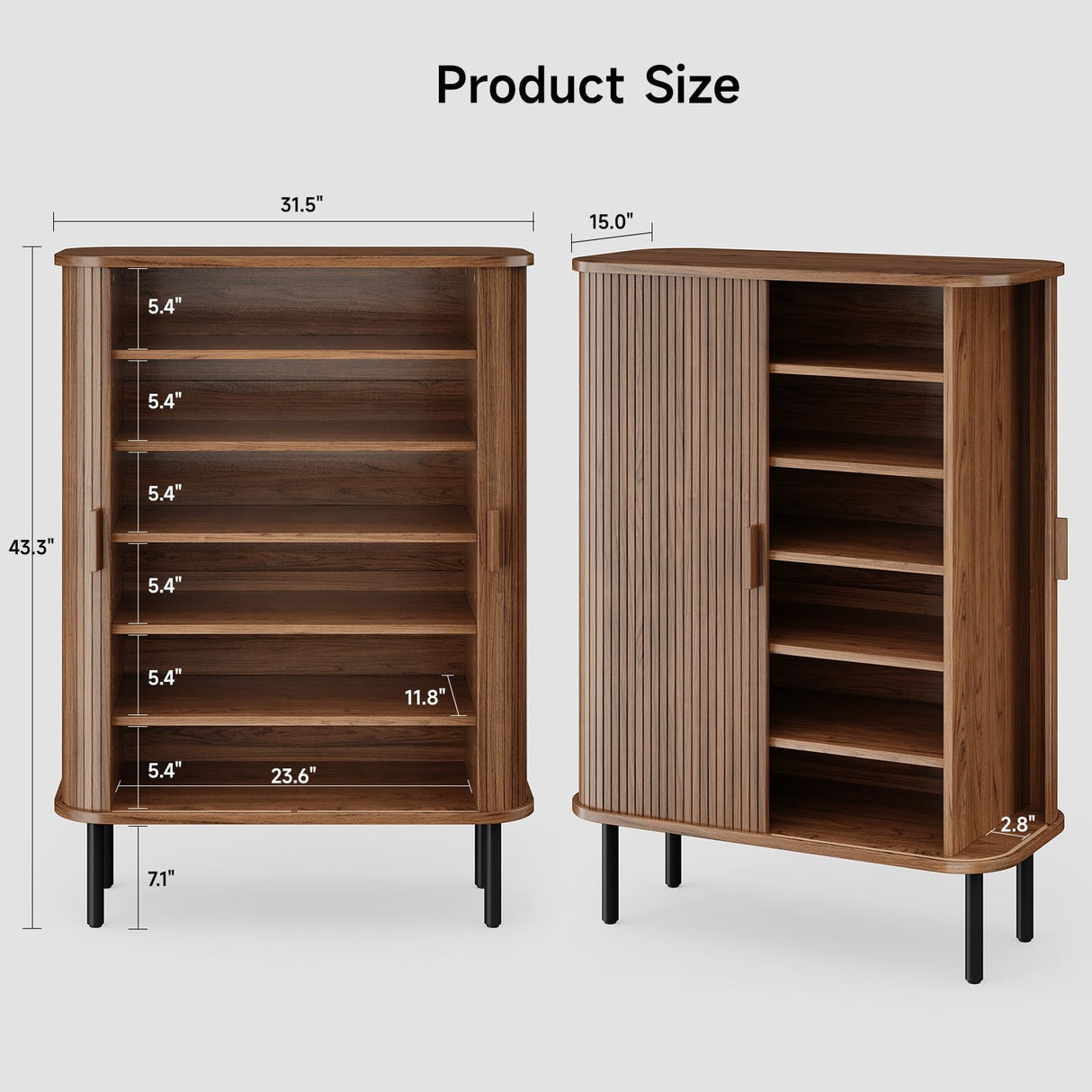 ONBRILL 6-Tier Shoe Cabinet with Sliding Door, Wooden Shoe Storage Cabinet with Adjustable Shelves, Mid-Century Modern Freestanding Shoe Storage Organizer for Entryway, Hallway, Living Room, Walnut ONBRILL