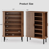 ONBRILL 6-Tier Shoe Cabinet with Sliding Door, Wooden Shoe Storage Cabinet with Adjustable Shelves, Mid-Century Modern Freestanding Shoe Storage Organizer for Entryway, Hallway, Living Room, Walnut ONBRILL