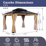 CHARMELEON 10'x12' Wood Gazebo,Patio Cedar Wood Gazebo with Mosquito Netting and Curtains, Galvanized Steel Hardtop Pavilion for Outdoor, Garden, Deck CHARMELEON
