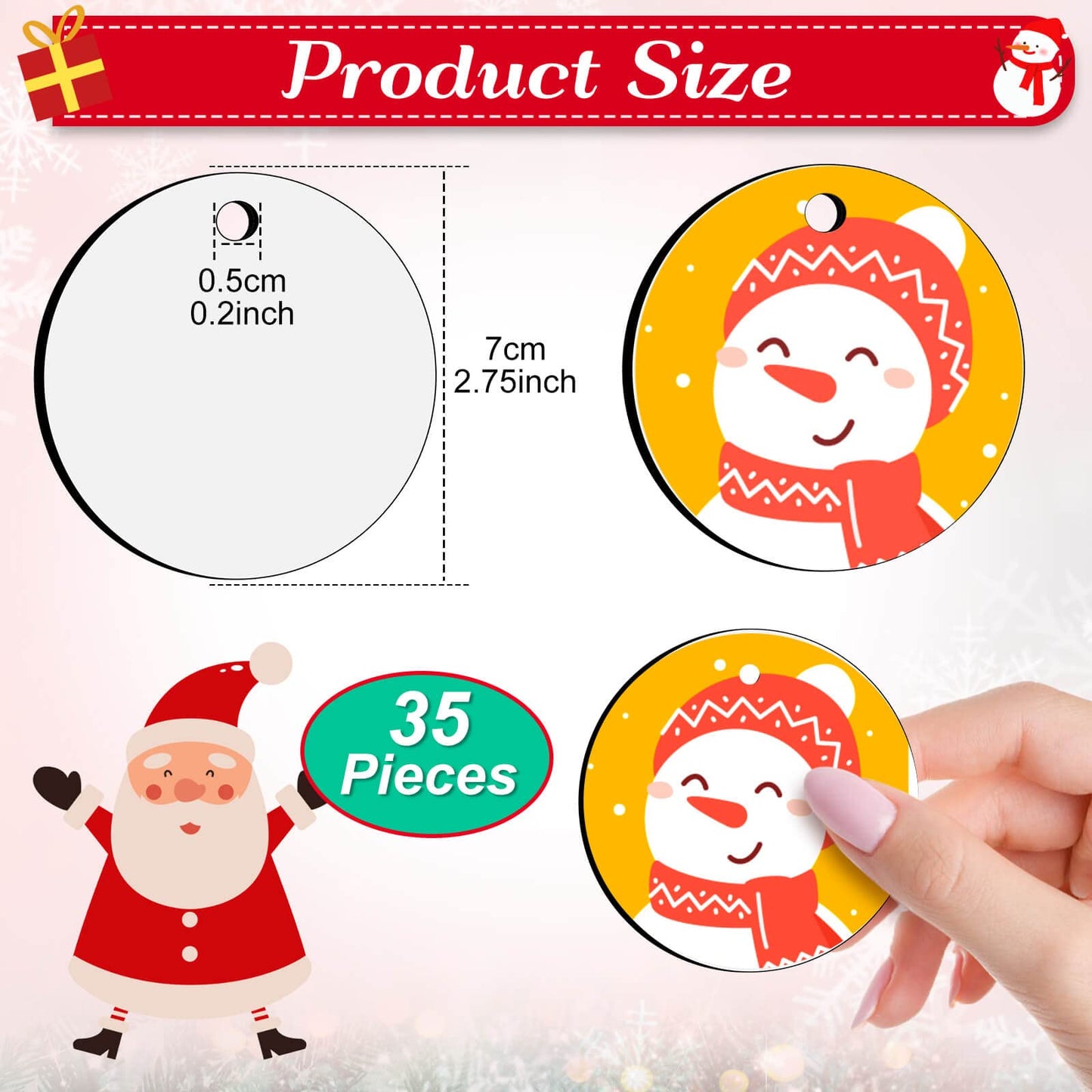 35 Pieces Sublimation Ornament Blanks, Round Blank Sublimation Ornaments Sublimation Christmas Ornament Blanks for Christmas Tree Décor, DIY Handmade Crafts(2.76 inches)