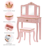 UTEX Pretend Play Kids Vanity Set with Mirror and Stool, Kids Make Up Vanity Desk with Mirrror for Little Girls, Children Makeup Dressing Table with Drawer, Pink UTEX