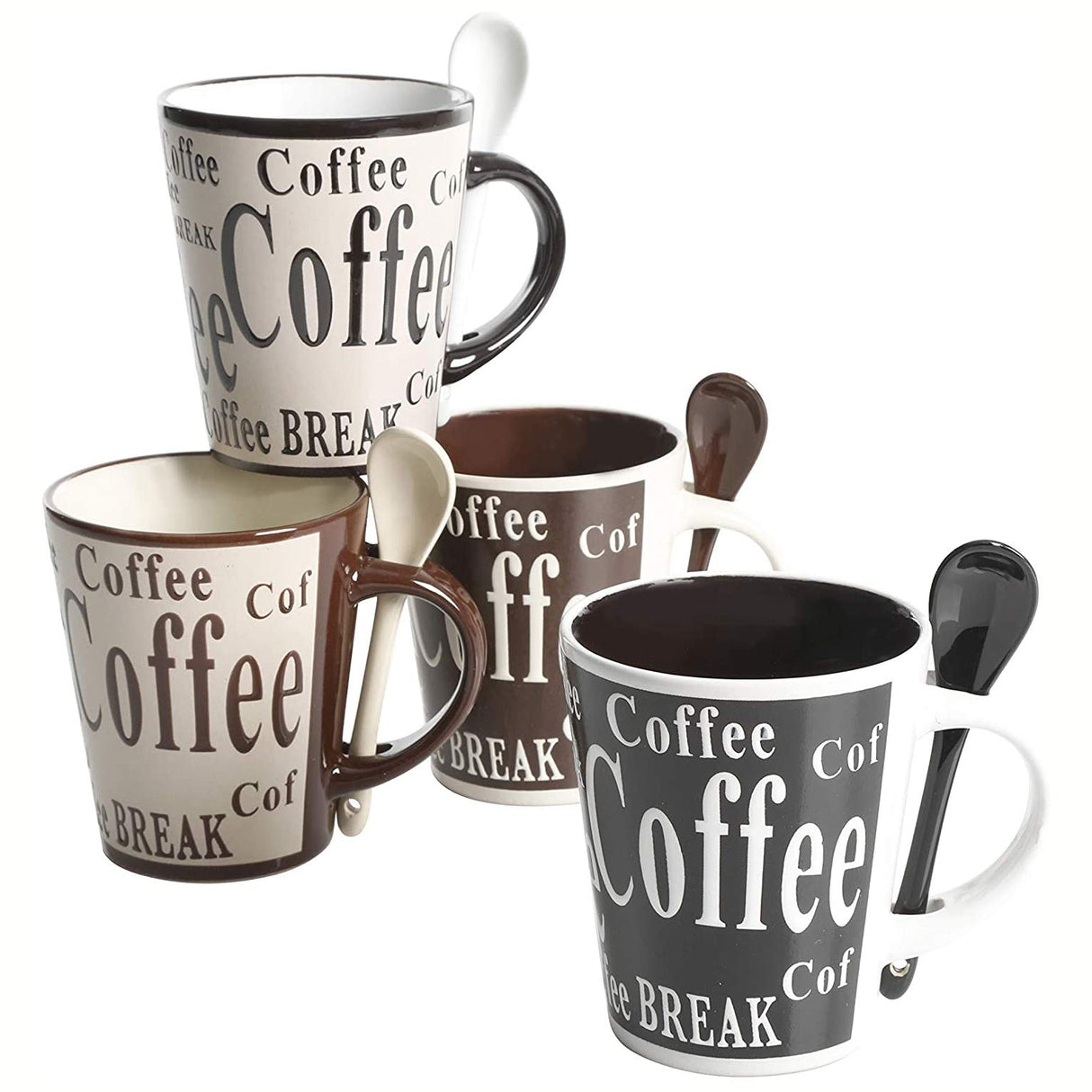 Mr. Coffee Bareggio Mug and Spoon Set, Café Americano, 8-Piece Mug and Spoon Set (14oz) Mr. Coffee