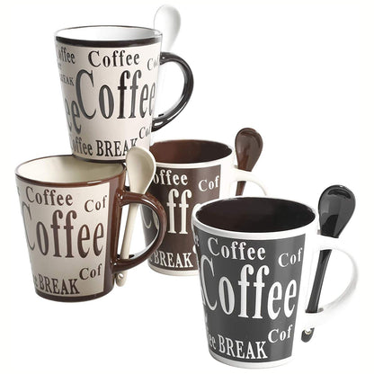 Mr. Coffee Bareggio Mug and Spoon Set, Café Americano, 8-Piece Mug and Spoon Set (14oz)