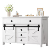 YITAHOME 54" Farmhouse Dresser for Bedroom, Large Modern Chest of Drawers, Wood Rustic Dresser TV Stand with 5 Drawers & 2 Sliding Barn Doors for Living Dining Room, Entryway, Hallway, White YITAHOME