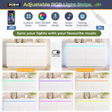 DICTAC Modern 6 Drawers White Dresser with Sliding Desktop, Wide Chest of Drawers with Charging Station & LED Lights, Large Storage Tower Clothes Organizer, White Dresser for Bedroom DICTAC