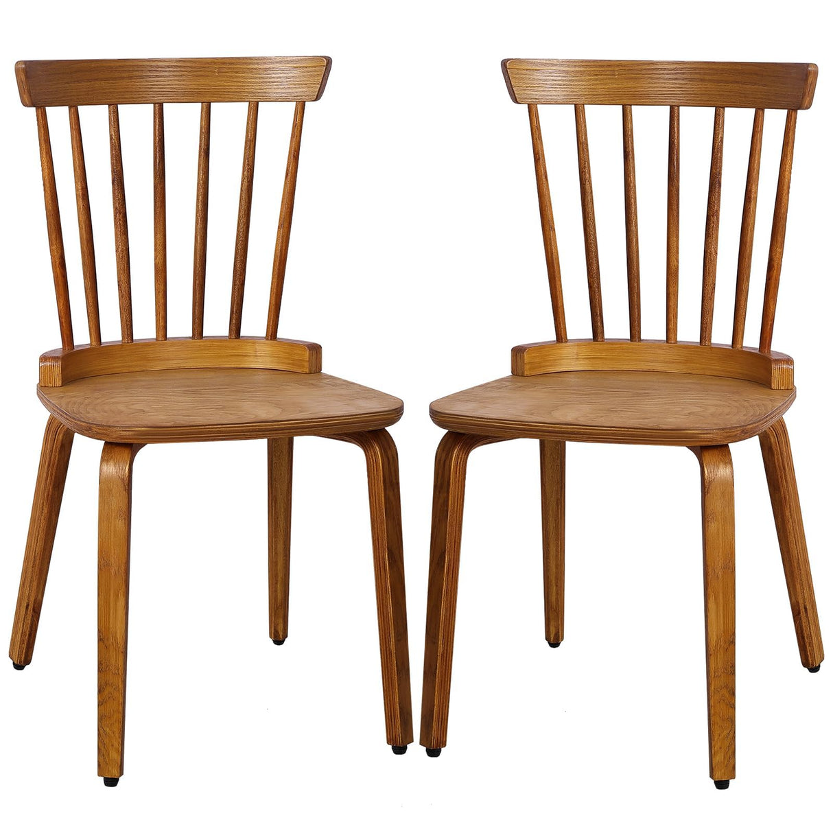 Bekrvio Windsor Chairs Set of 2, Farmhouse Spindle Back Dining Chairs with Bentwood Legs, Solid Wood Armless Dining Room Chair for Kitchen Room, Living Room, Vintage Country Style, Distressed Brown Bekrvio